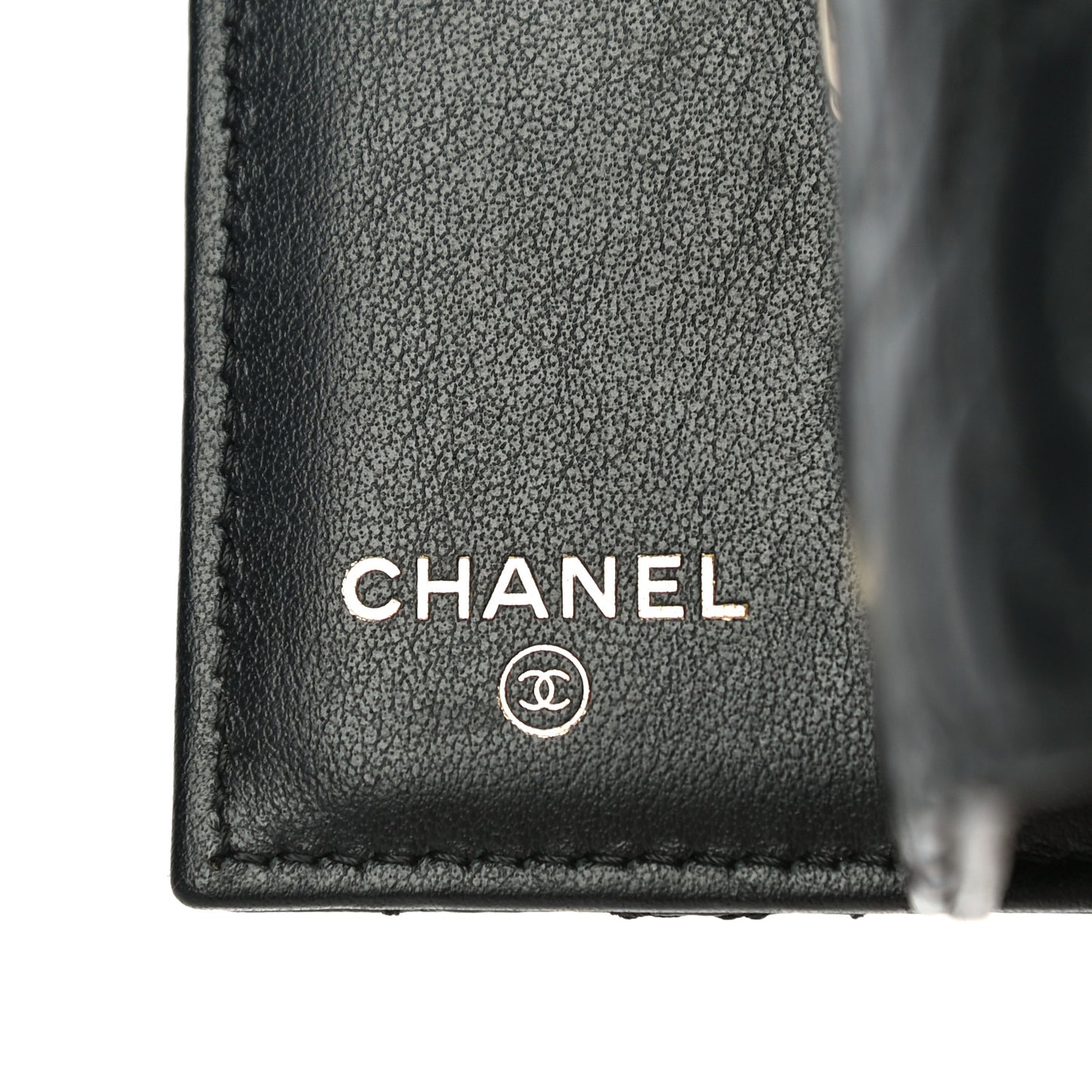 Lambskin Camellia Embossed Small Wallet Black