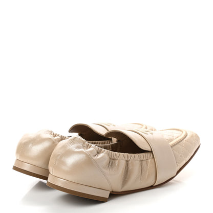 Chanel Laminated Lambskin Womens Quilted Elastic CC Moccasin Loafers 39.5 Beige 4 of 7