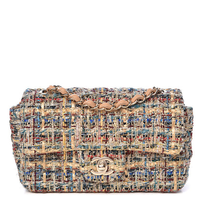 Chanel Tweed Quilted Mini Rectangular Flap Gold Blue 1 of 10