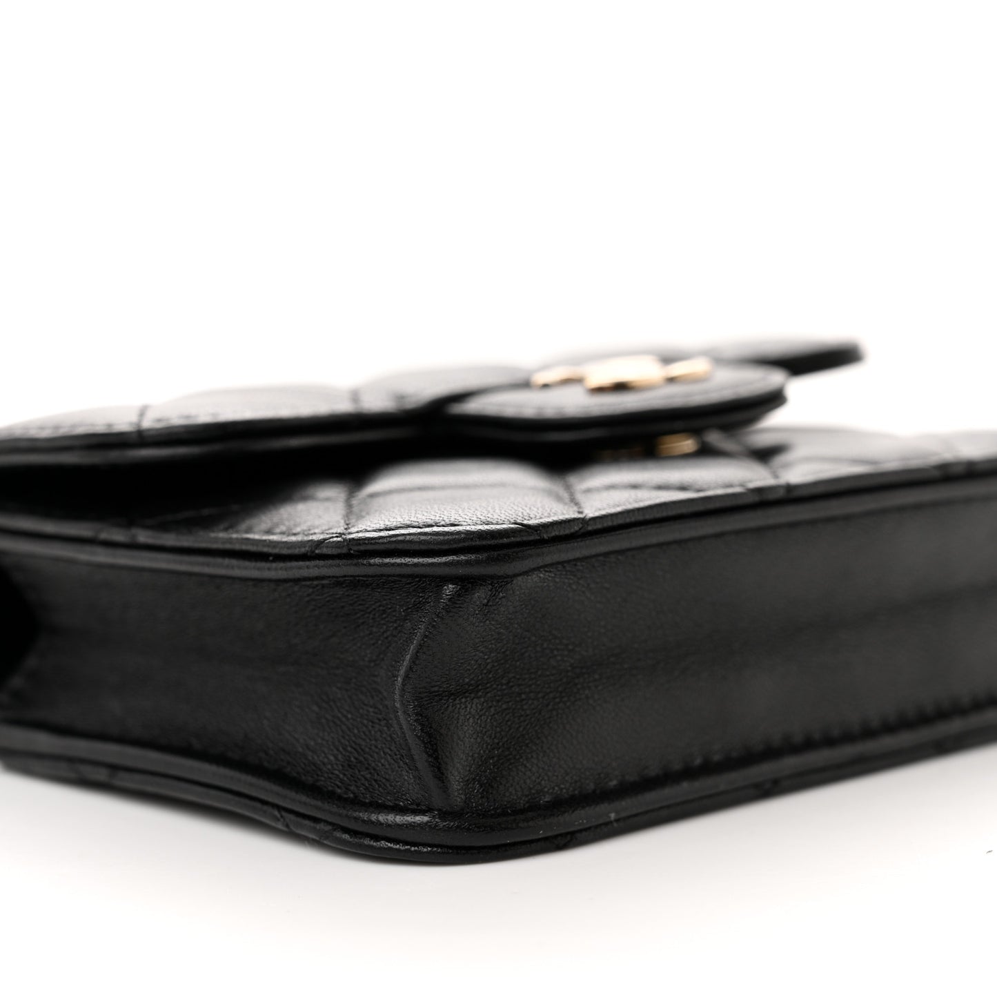 Lambskin Quilted Top Handle Flap Coin Purse With Chain Black