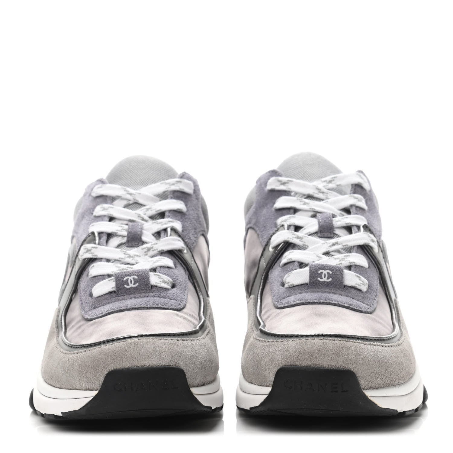 Chanel Fabric Calfskin Suede CC Sneakers 39 Dark Grey 2 of 4