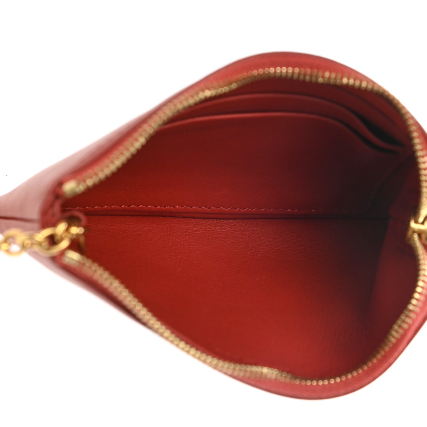 Calfskin Medium Half Zip Multifunction Wallet Coin Purse Fox Red