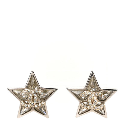 Chanel Crystal Star CC Stud Earrings Silver 1 of 4