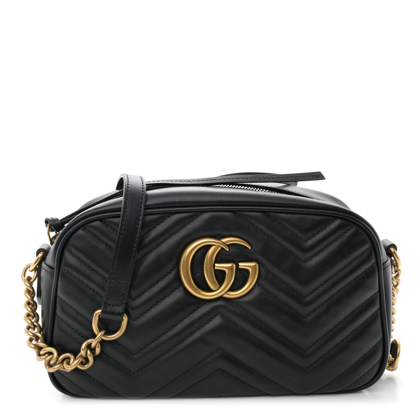 Calfskin Matelasse Small GG Marmont Chain Shoulder Bag Black