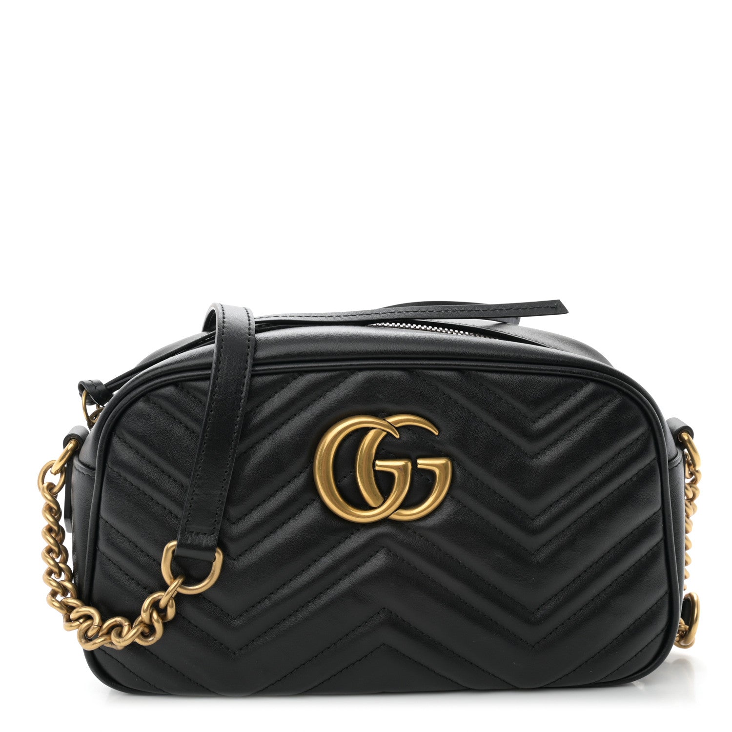 Gucci Calfskin Matelasse Small GG Marmont Chain Shoulder Bag Black 1 of 11
