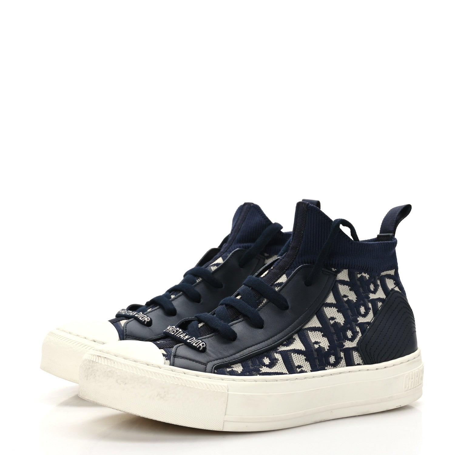 Christian Dior Technical Knit Calfskin Oblique Womens Walk'n Dior Mid Top Sneakers 36 Deep Blue 3 of 8