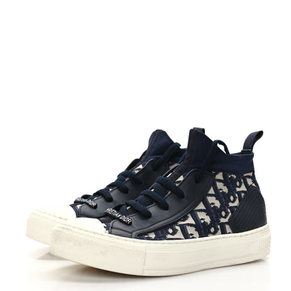 Christian Dior Technical Knit Calfskin Oblique Womens Walk'n Dior Mid Top Sneakers 36 Deep Blue 3 of 8