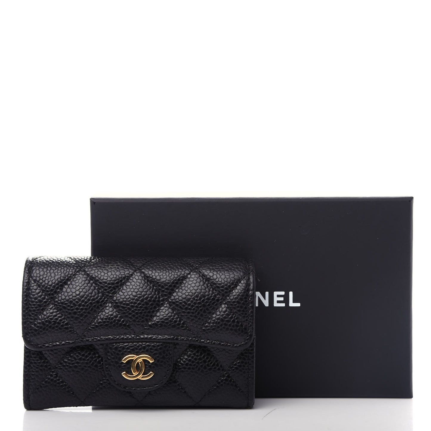 Caviar Quilted Flap Card Holder Black
