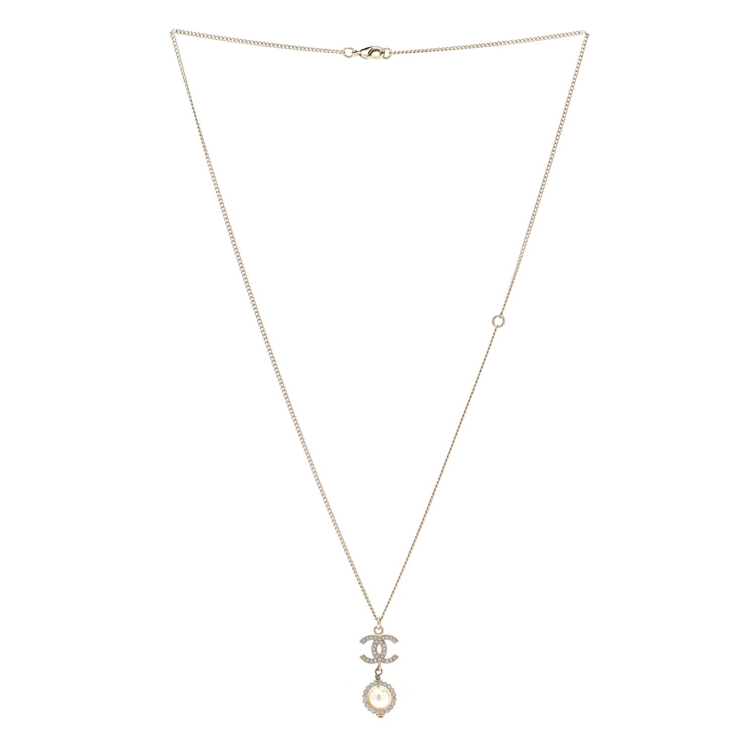 Chanel Crystal Pearl CC Lace Camellia Necklace Gold 3 of 5