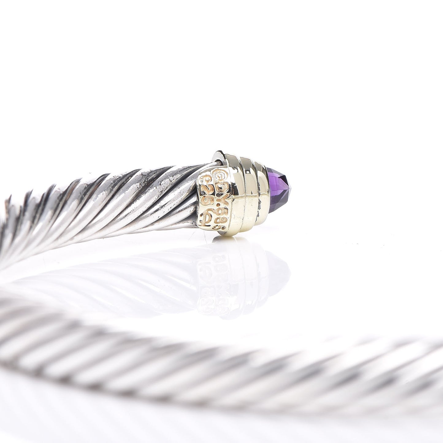 Sterling Silver 14K Yellow Gold Amethyst 5mm Cable Classics Petite Color Bracelet