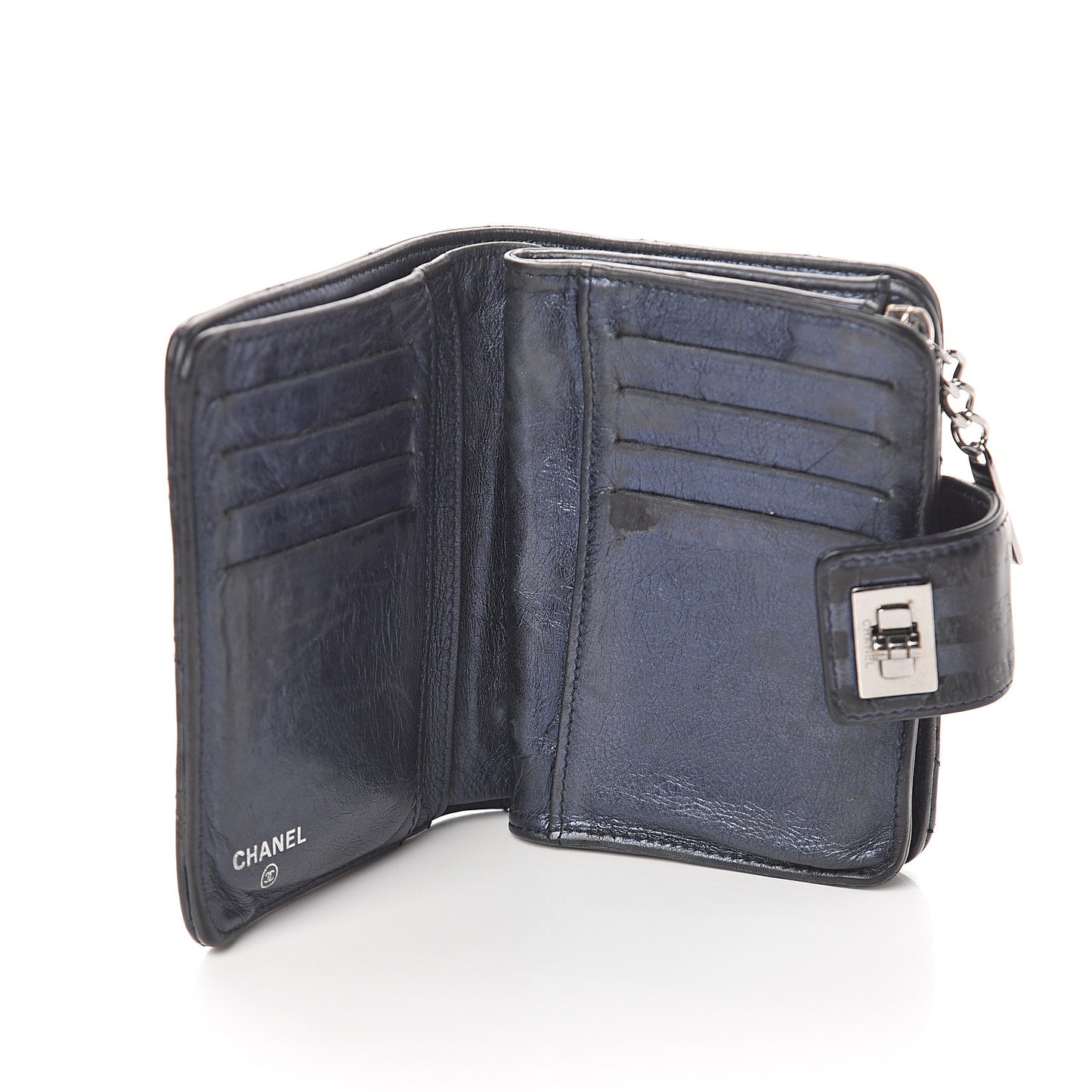 Aged Calfskin Striped Reissue Compact Wallet Black