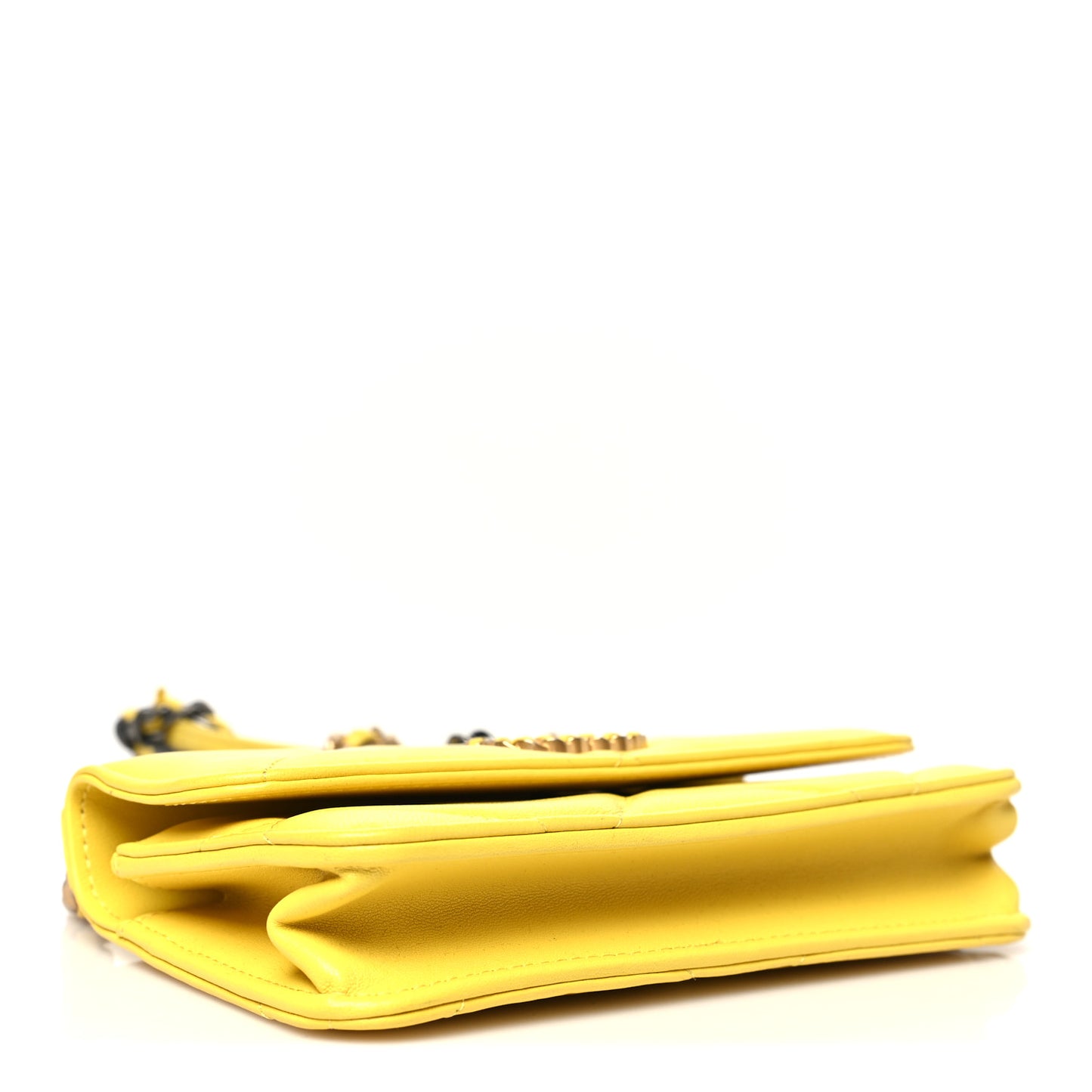 Lambskin Quilted Chanel 19 Flap Phone Holder With Chain Yellow