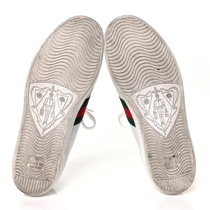 Gucci Calfskin Ayers Bee Embroidered Womens Ace Sneakers 37.5 White Green 6 of 8