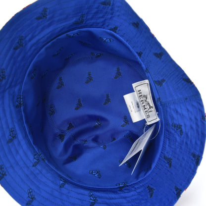 Hermes Silk Brides De Gala en Desordre Reverso Bucket Hat 58 Bleu Dur 4 of 5