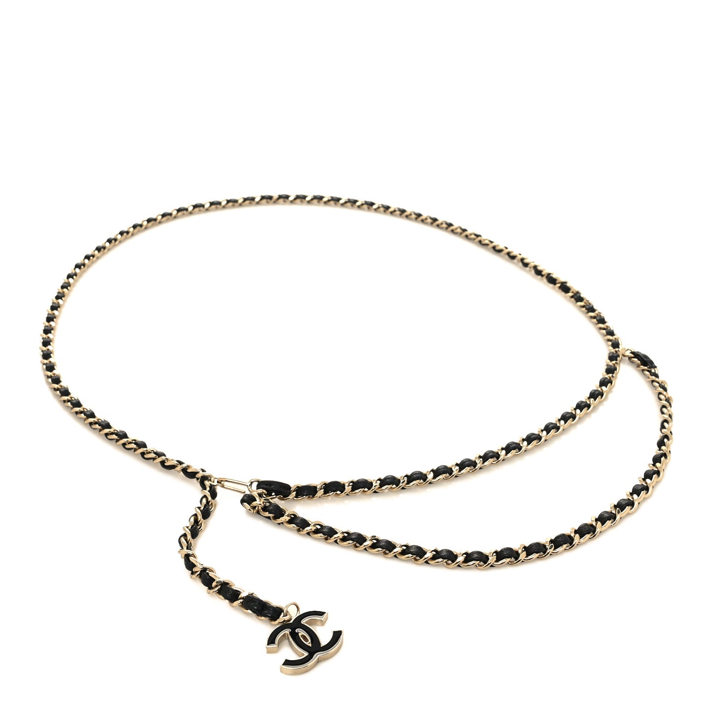Lambskin Enamel CC Chain Belt Black Gold