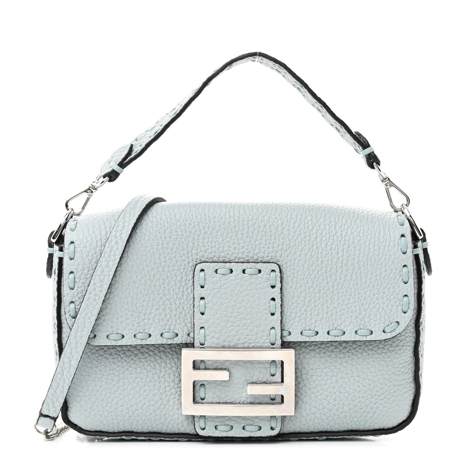 Fendi Cuoio Roma Sellerissima Nappa Sintetica Tape Stitch Mini Baguette Anice 1 of 11