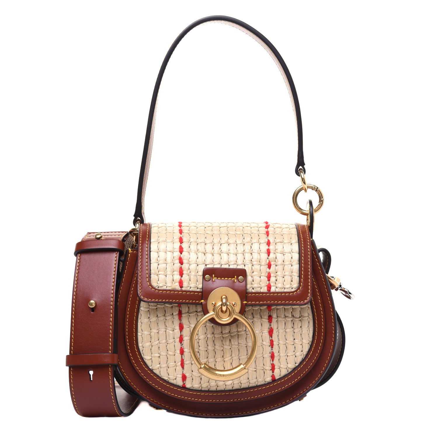 Chloe Calfskin Raffia Embroidered Small Tess Bag Sepia Brown 1 of 17