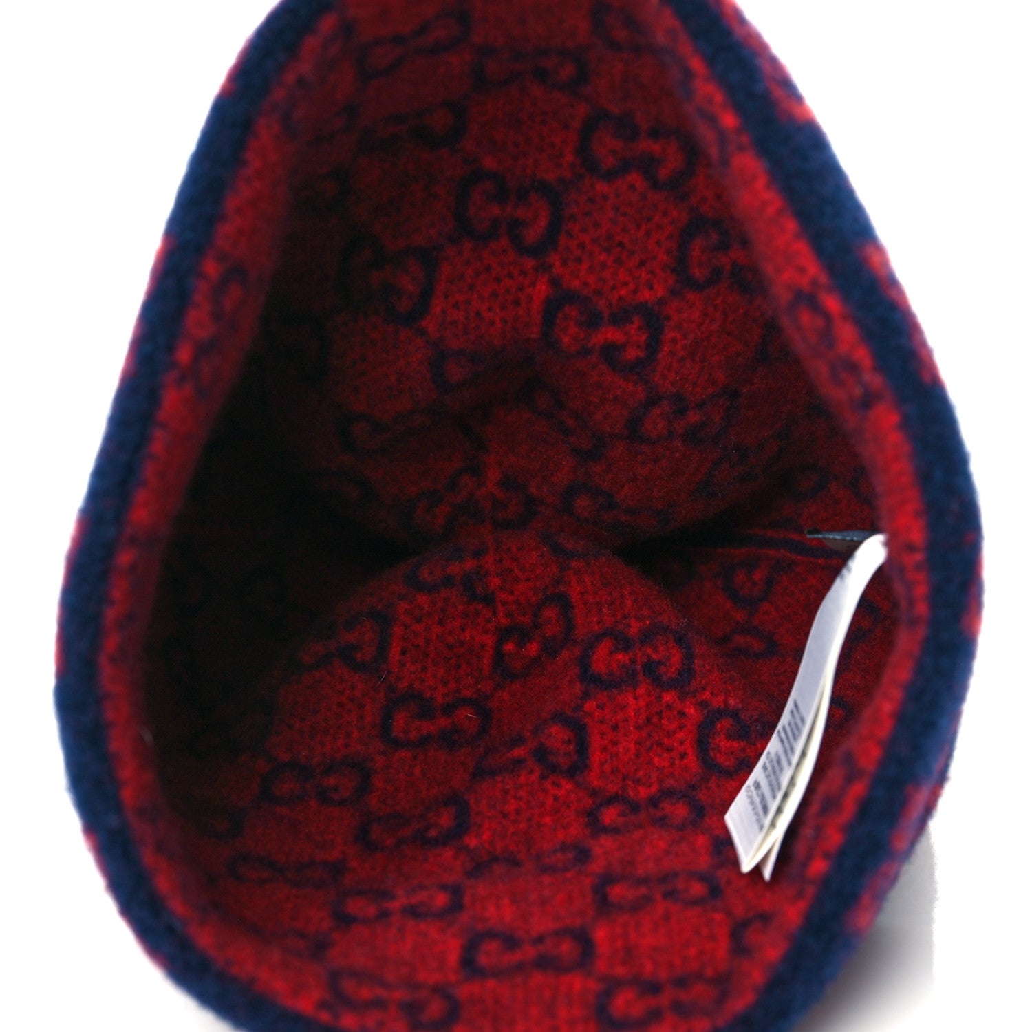 Gucci Wool GG Monogram Fog Tricot Beanie Hat XL Midnight Blue Red 3 of 4
