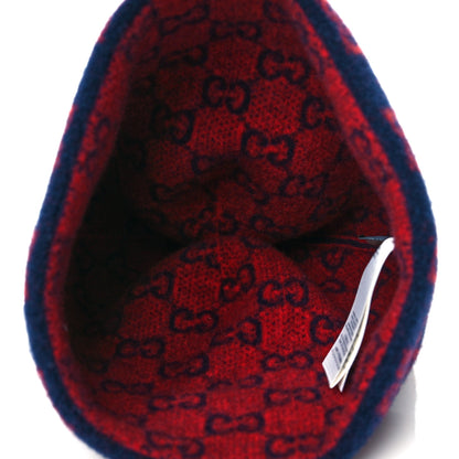 Gucci Wool GG Monogram Fog Tricot Beanie Hat XL Midnight Blue Red 3 of 4