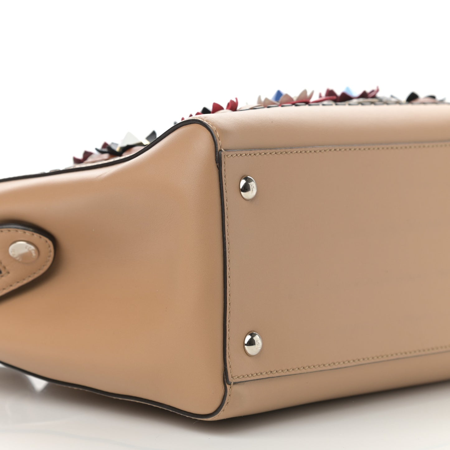 Calfskin Flowerland Studded Dotcom Satchel Cuoio Multicolor
