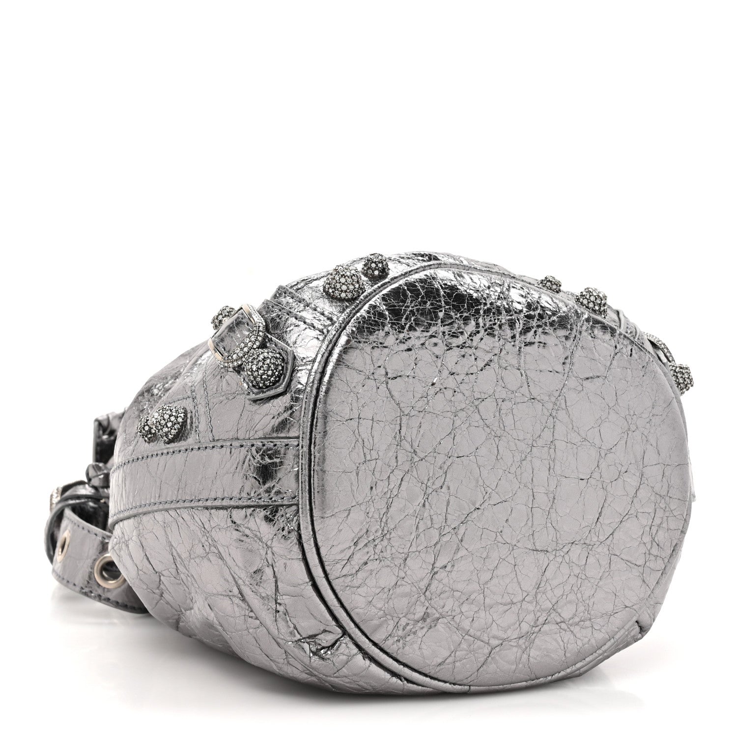 Balenciaga Metallic Agneau Arena Crystal Le Cagole Bucket Bag XS Silver 4 of 10