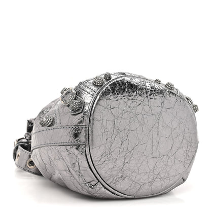 Balenciaga Metallic Agneau Arena Crystal Le Cagole Bucket Bag XS Silver 4 of 10