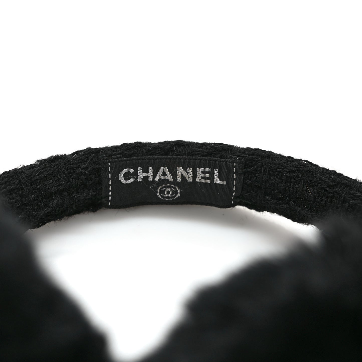 Shearling Tweed Studded CC Ear Muffs Black