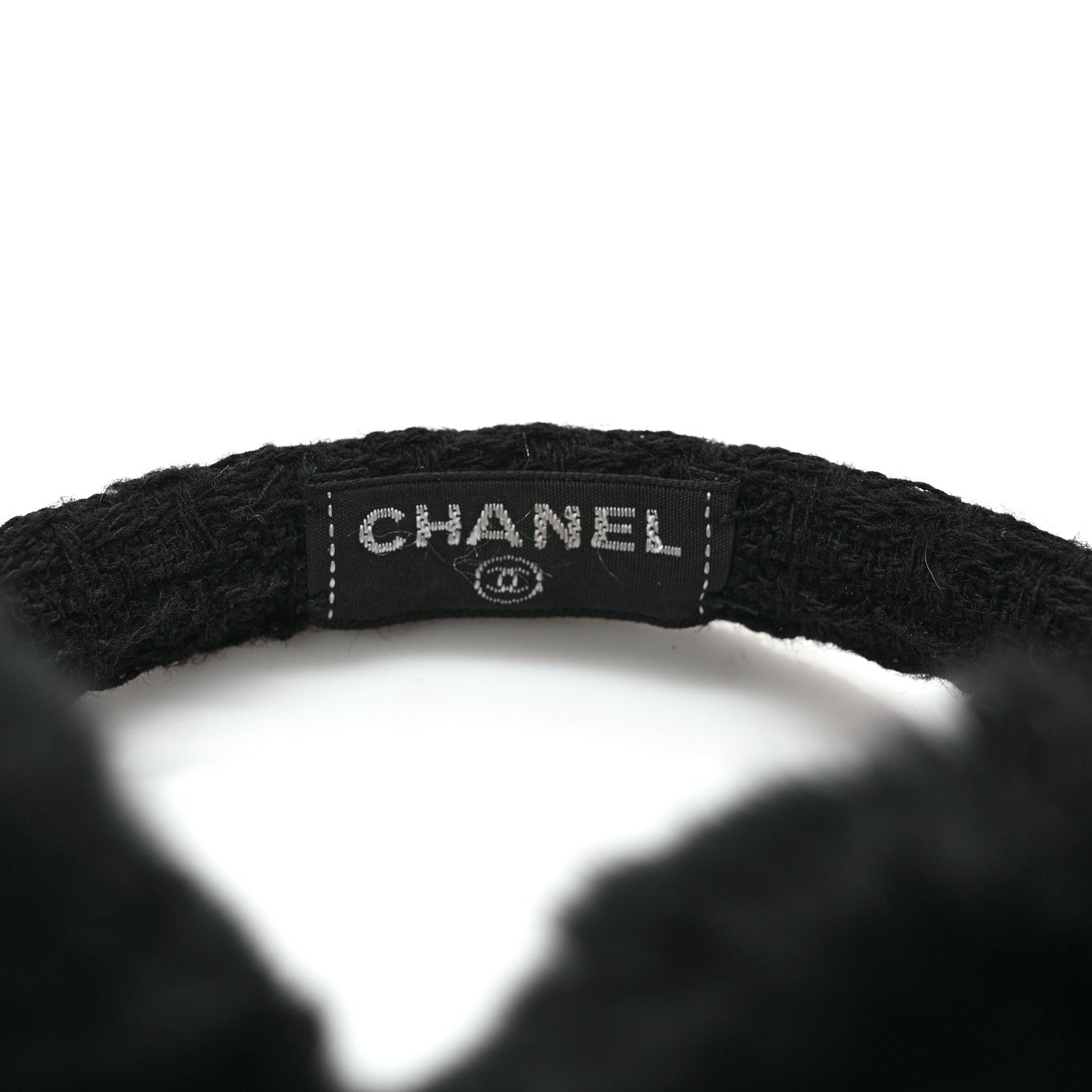 Chanel Shearling Tweed Studded CC Ear Muffs Black 5 of 6