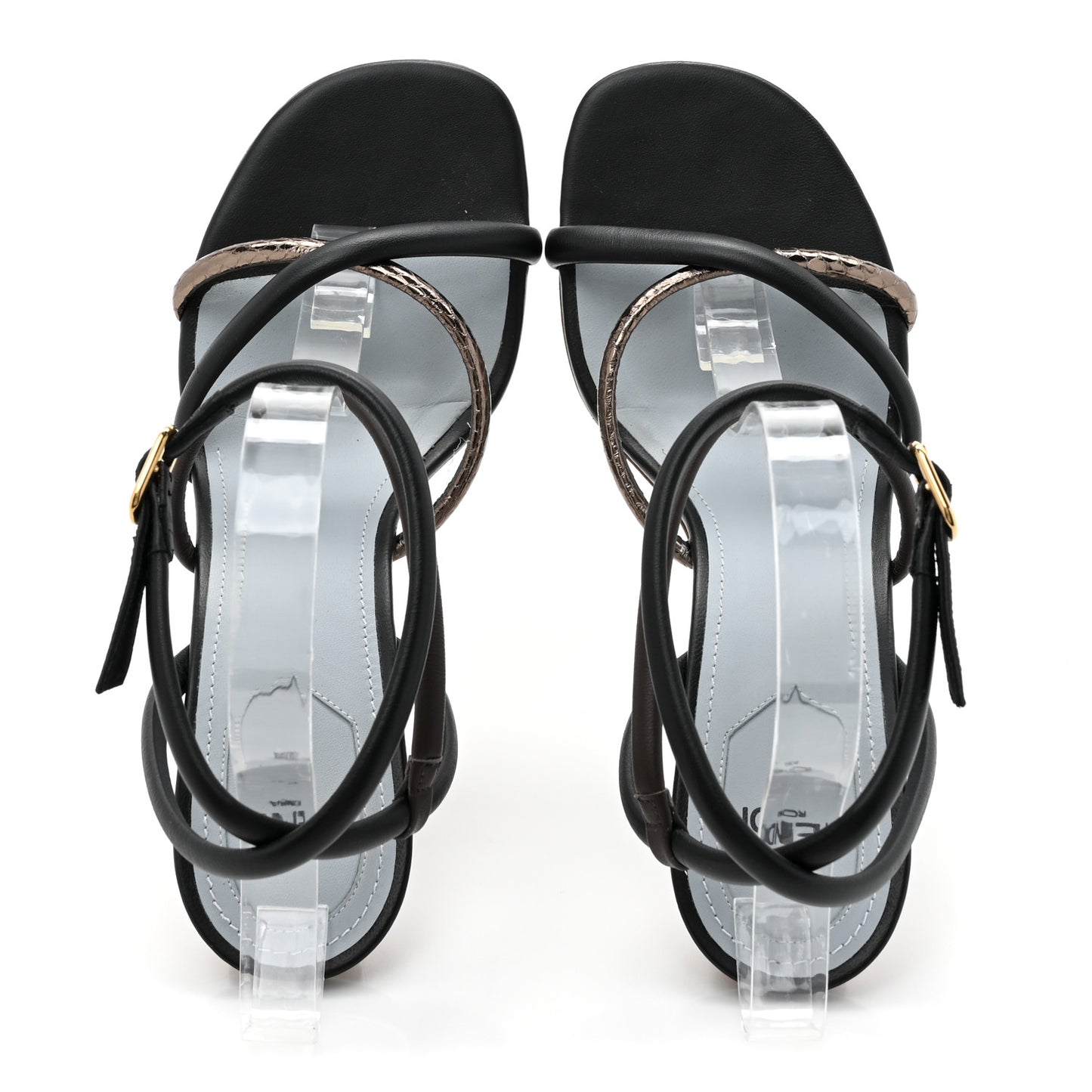 Nappa Metallic Ayers Fendi First 95mm Strappy Sandals 39 Black Chocolate Stagno