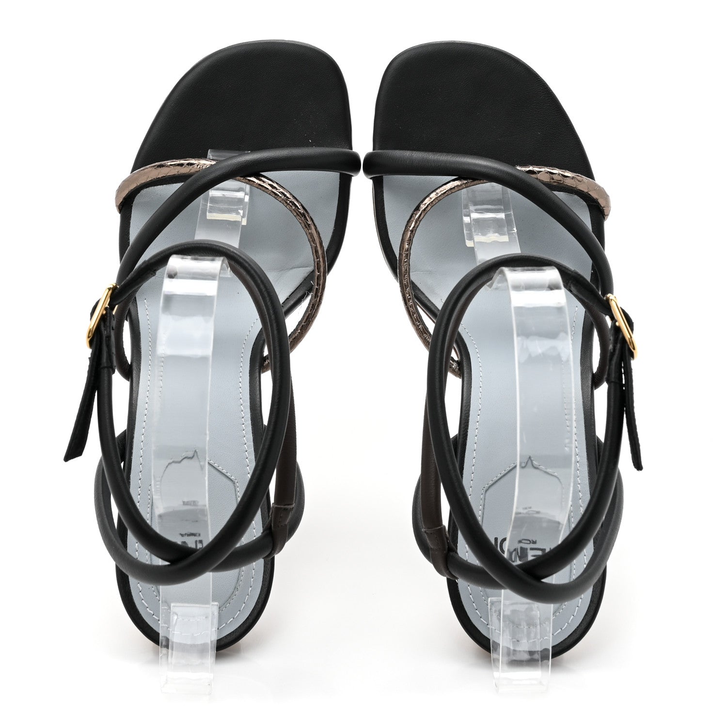 Fendi Nappa Metallic Ayers Fendi First 95mm Strappy Sandals 39 Black Chocolate Stagno 2 of 8