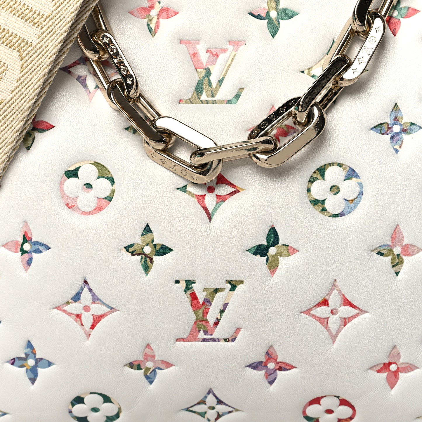 Lambskin Embossed Monogram LV Garden Coussin PM Cream