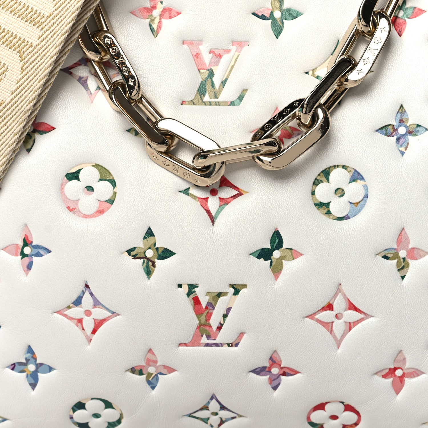 Louis Vuitton Lambskin Embossed Monogram LV Garden Coussin PM Cream 9 of 12
