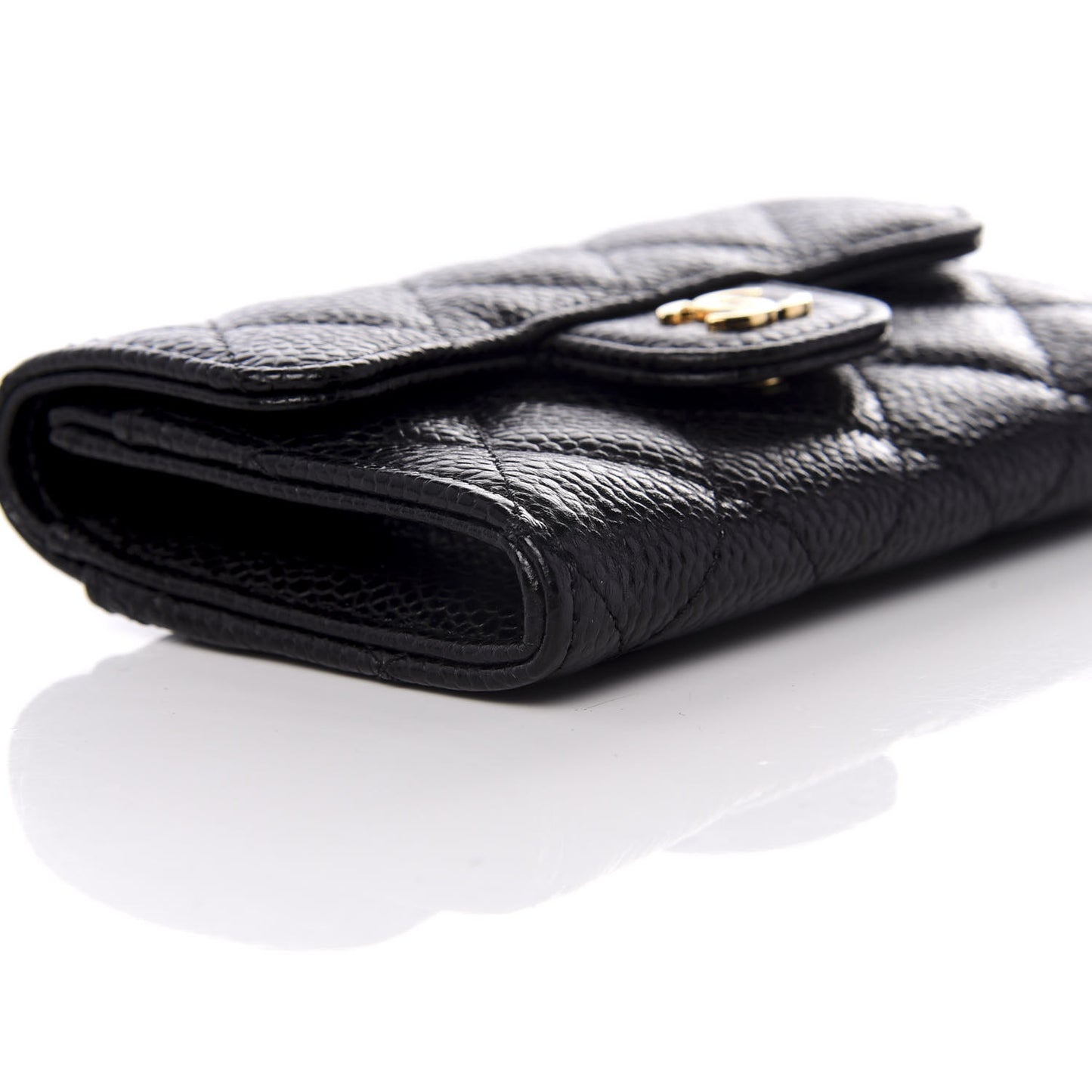 Caviar Quilted Flap Card Holder Wallet Black
