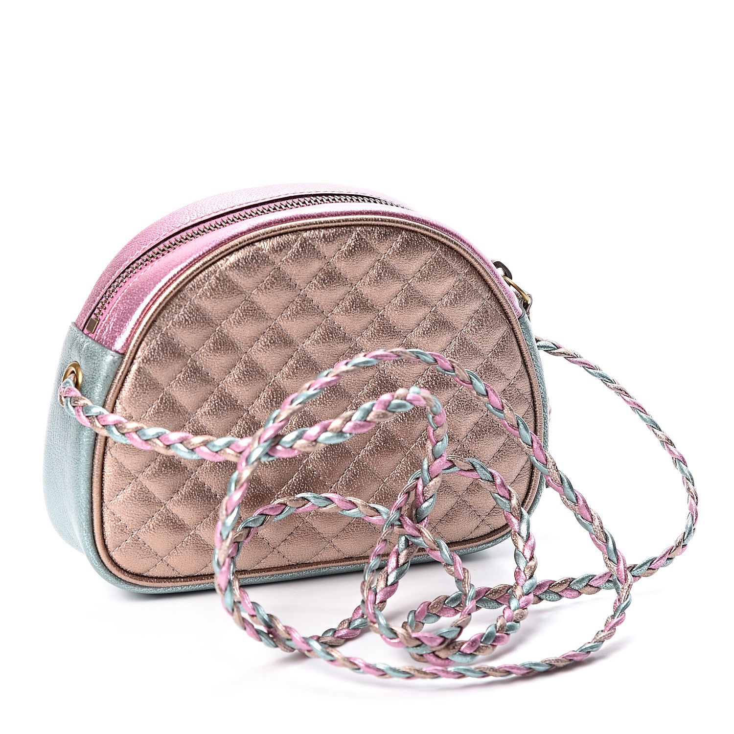 Gucci Laminated Nappa Trapuntata Mini Zumi Dome Shoulder Bag Rosa Lago Rame 2 of 11