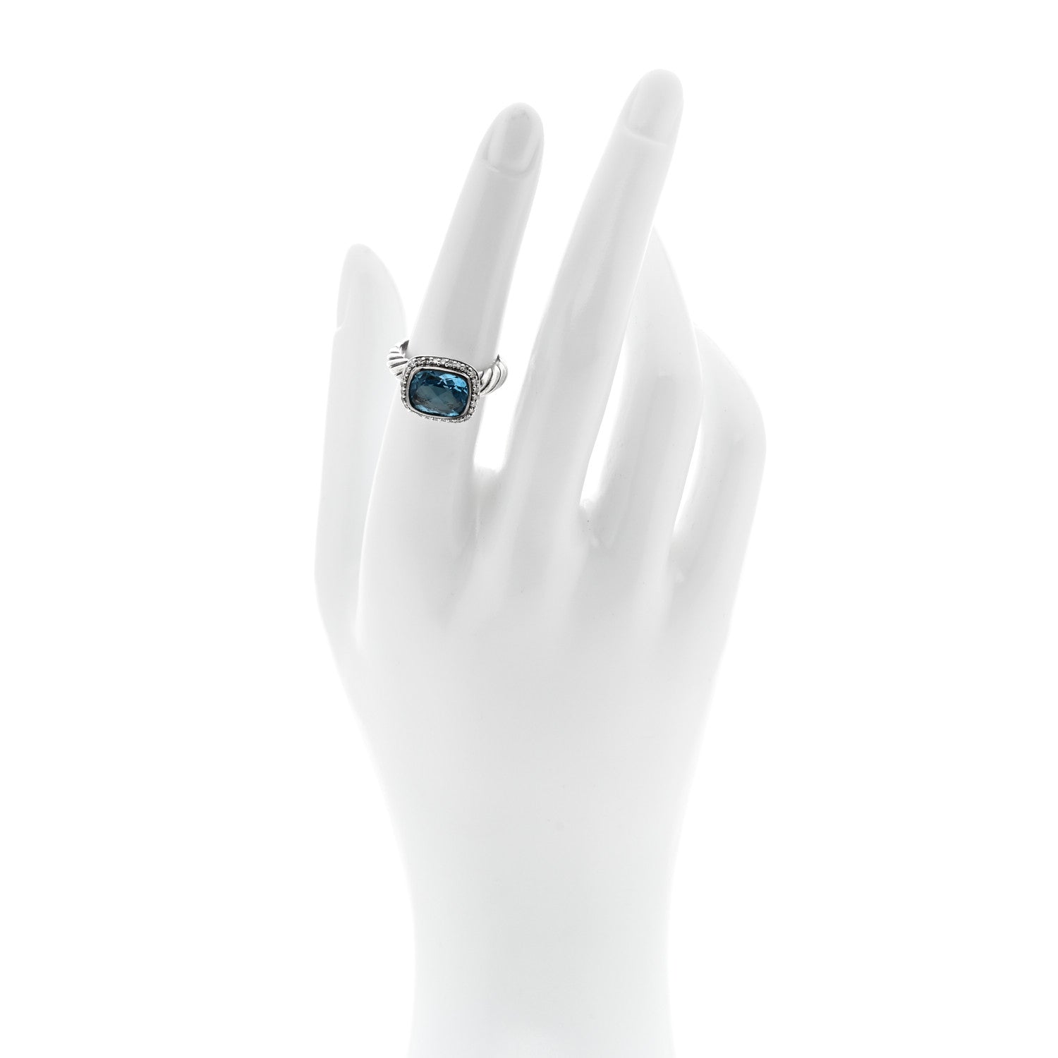 David Yurman Sterling Silver Diamond Blue Topaz 10mm Noblesse Ring 53 6.25 2 of 5