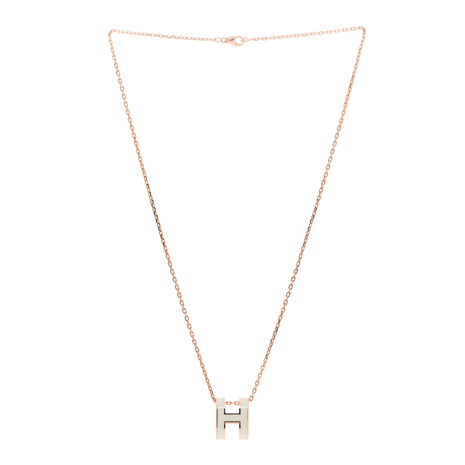 Hermes Lacquered Rose Gold Pop H Pendant Necklace White 3 of 6