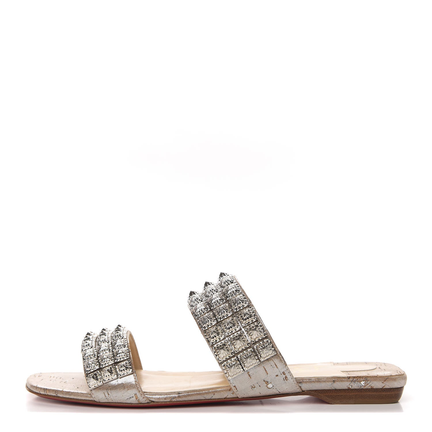 Christian Louboutin Liege Pepite Studded Myriadiam Flat Slide Sandals 39 Silver 1 of 8