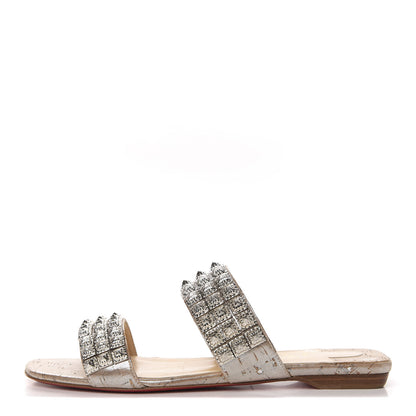 Christian Louboutin Liege Pepite Studded Myriadiam Flat Slide Sandals 39 Silver 1 of 8