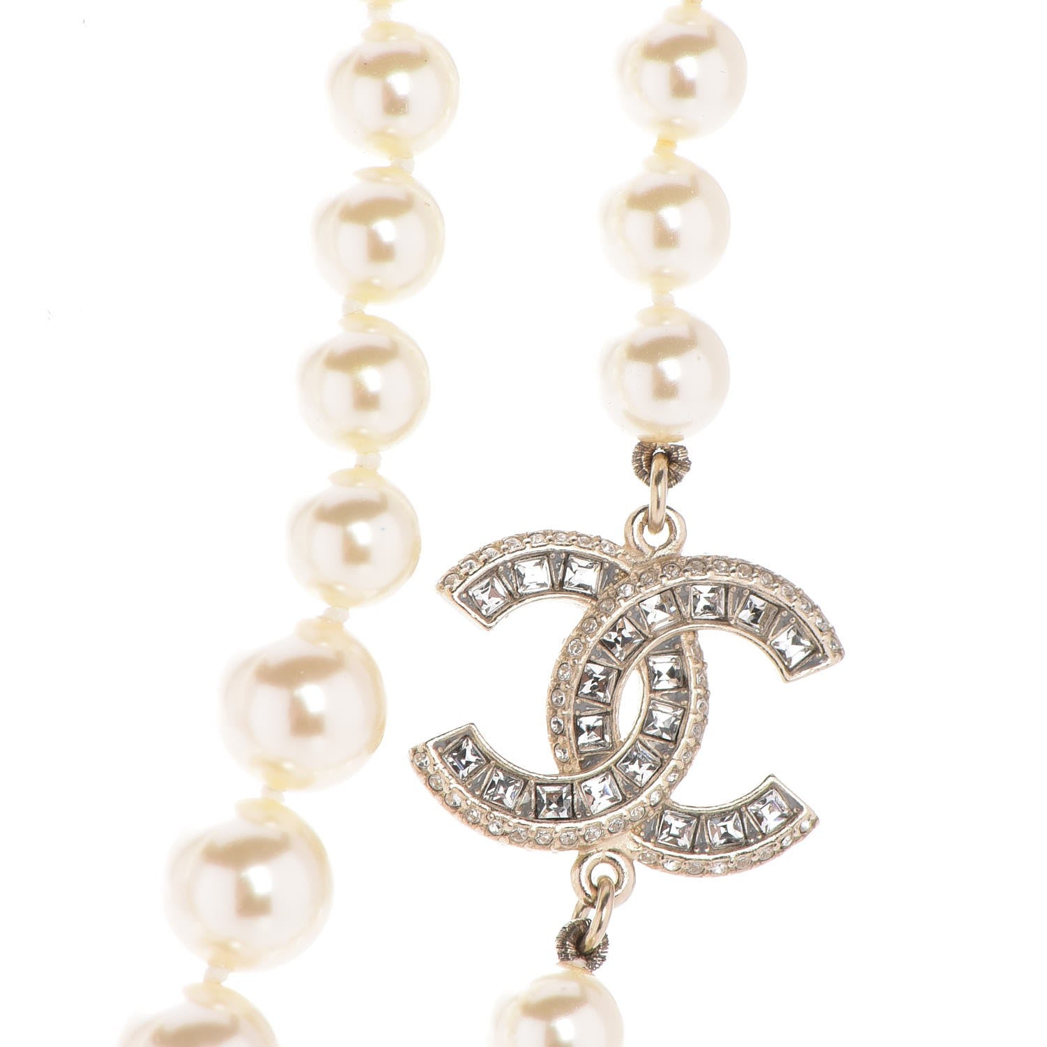 Chanel Pearl Baguette Crystal CC Necklace Gold 4 of 6