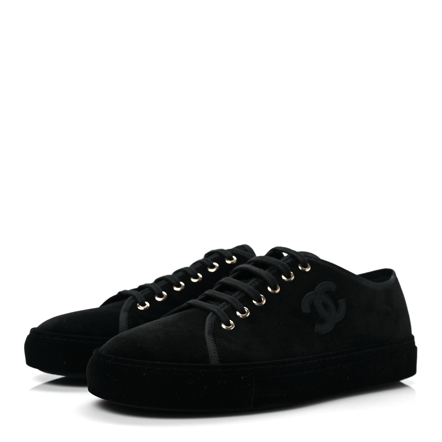 Chanel Velvet Womens CC Sneakers 40.5 Black 3 of 7