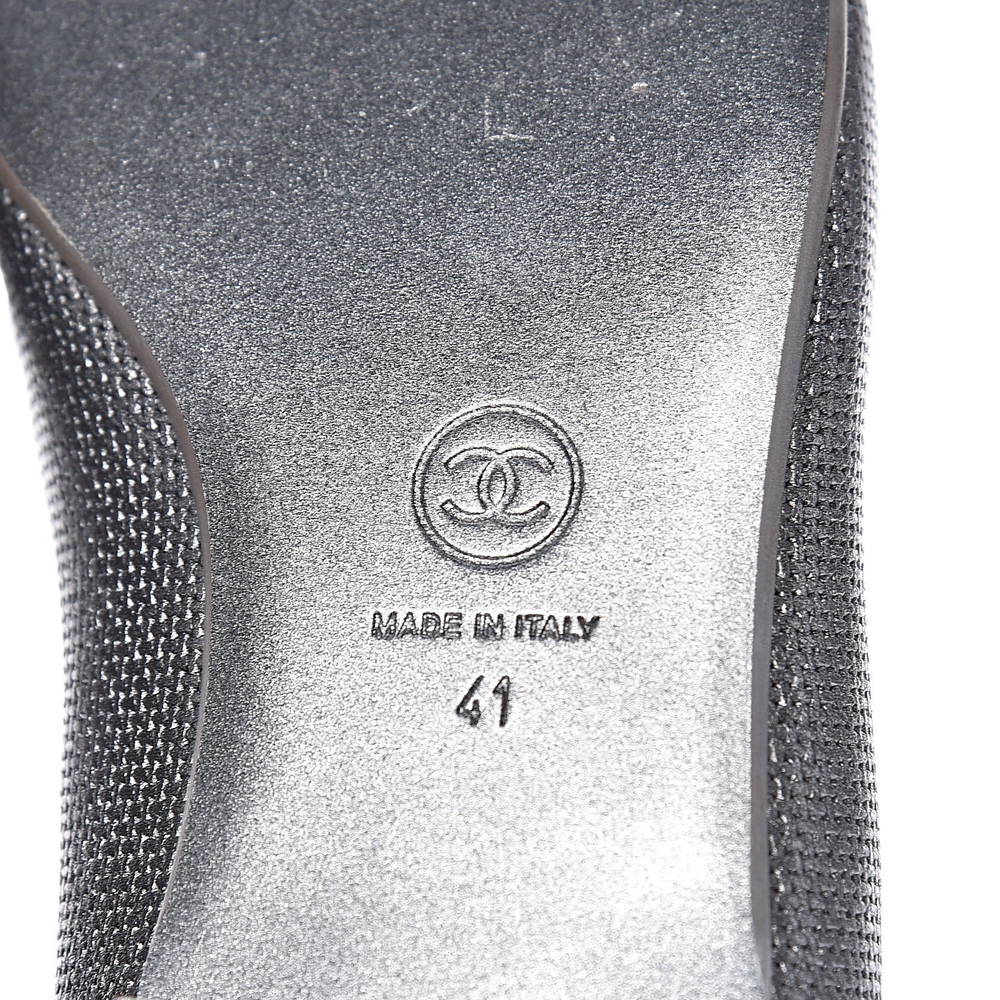 Metallic Calfskin Grosgrain CC Mocassin Loafers 41 Argent Fonce