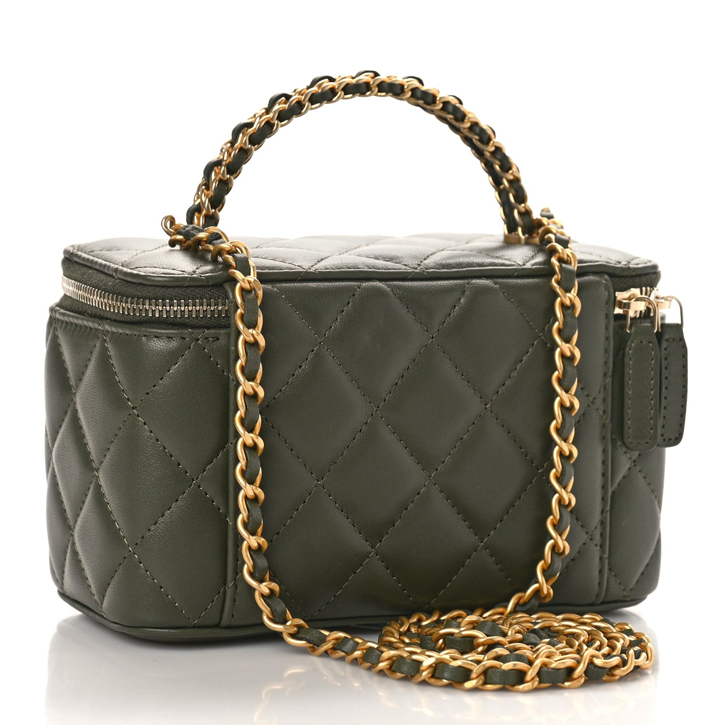 Lambskin Quilted Pick Me Up Vanity Case Khaki