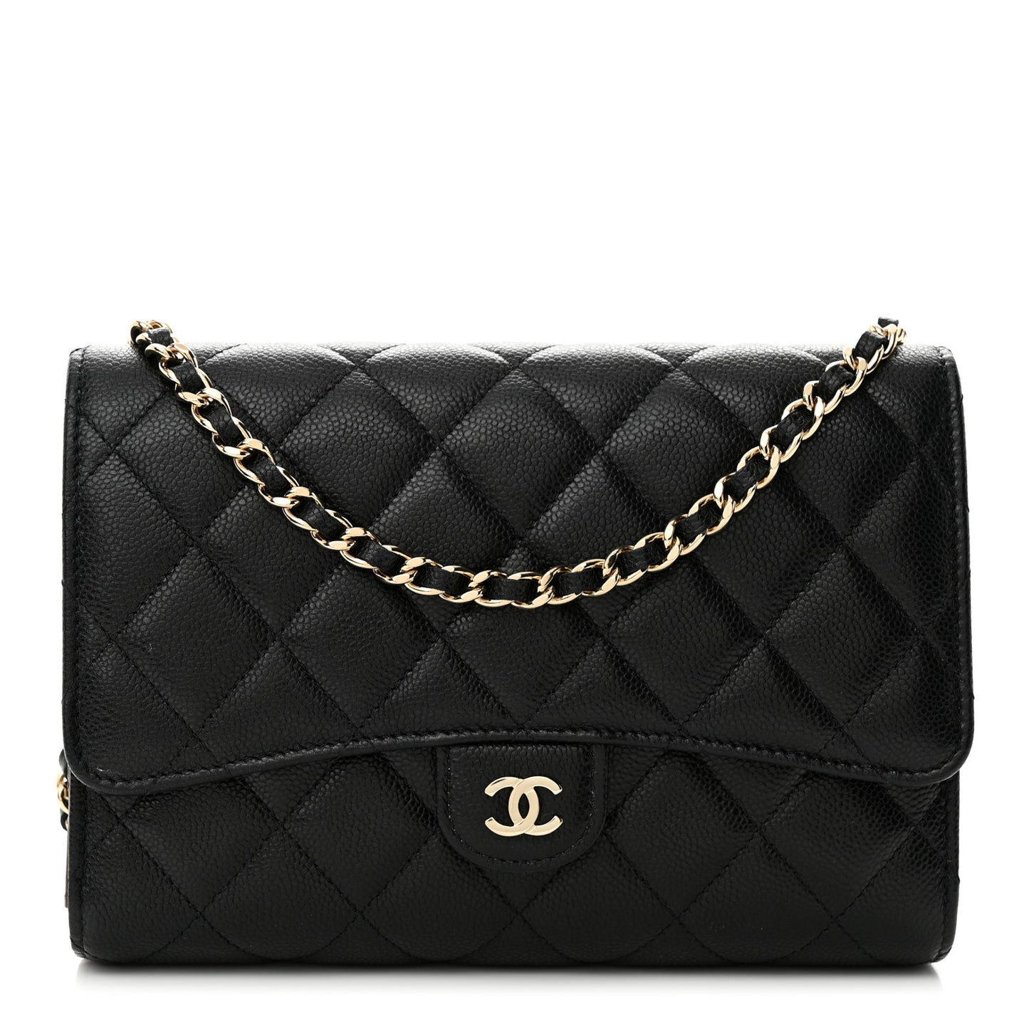 Caviar Quilted Compact Wallet On Chain WOC Black