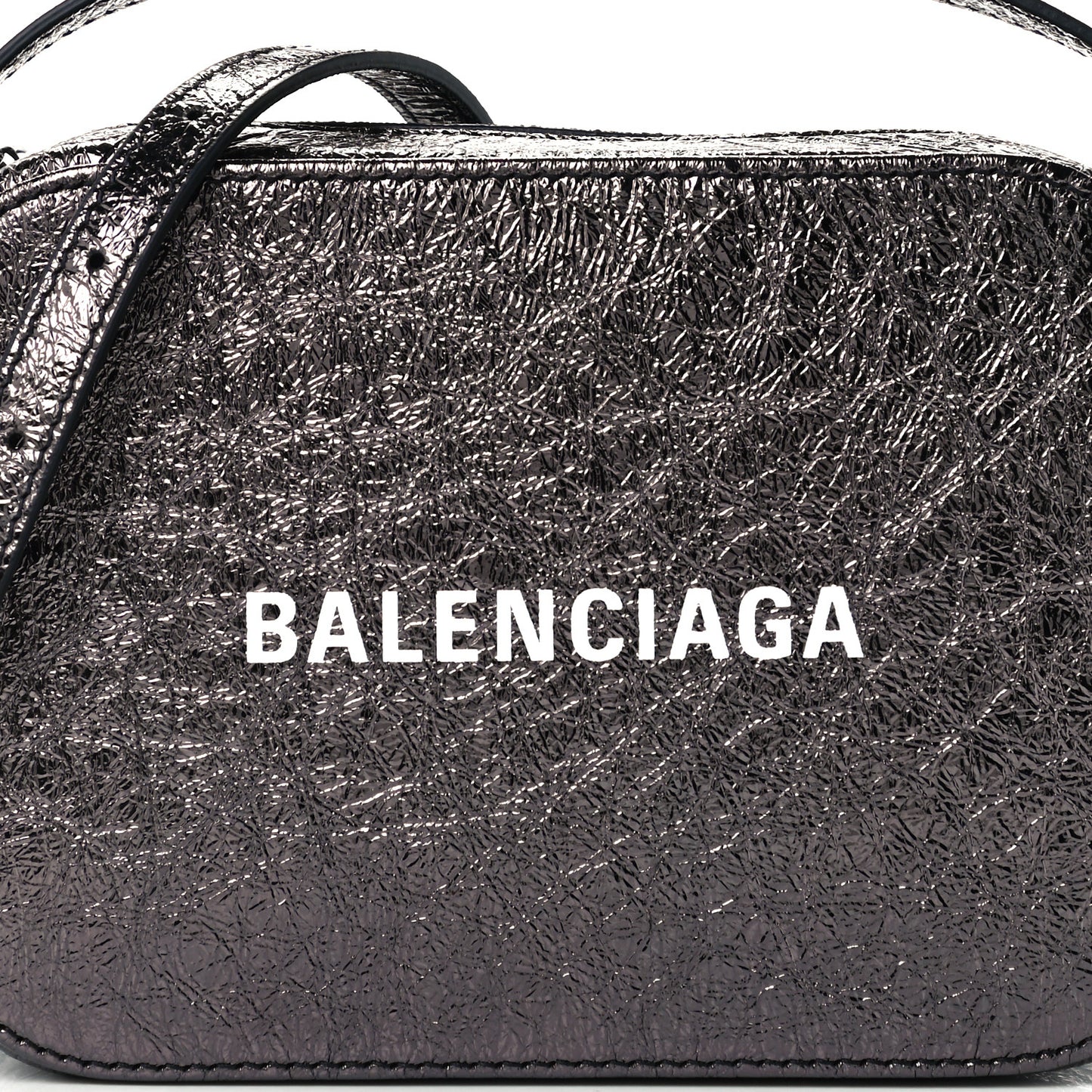 Metallic Textured Calfskin XS Everyday Camera Bag with Handle Black