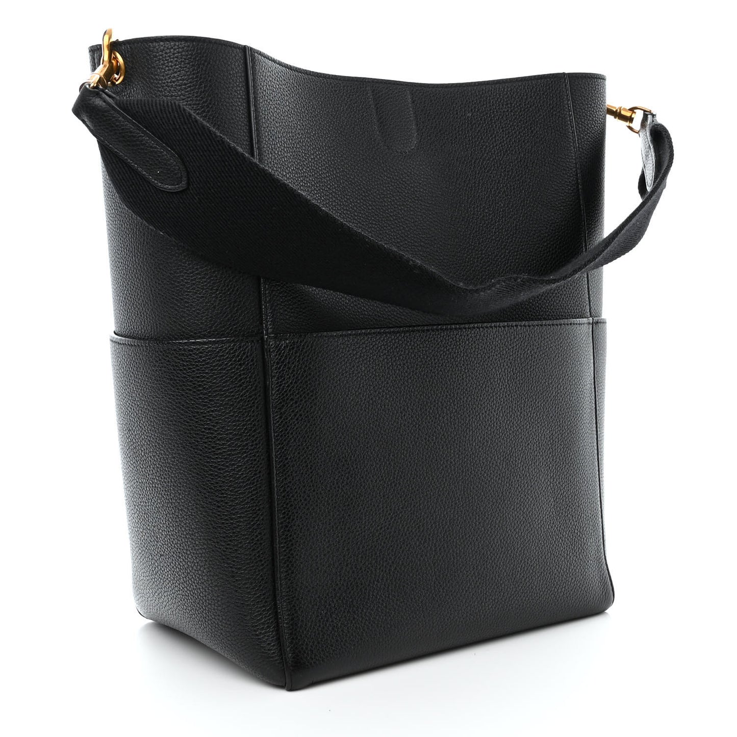 Soft Grained Calfskin Sangle Bucket Bag Black