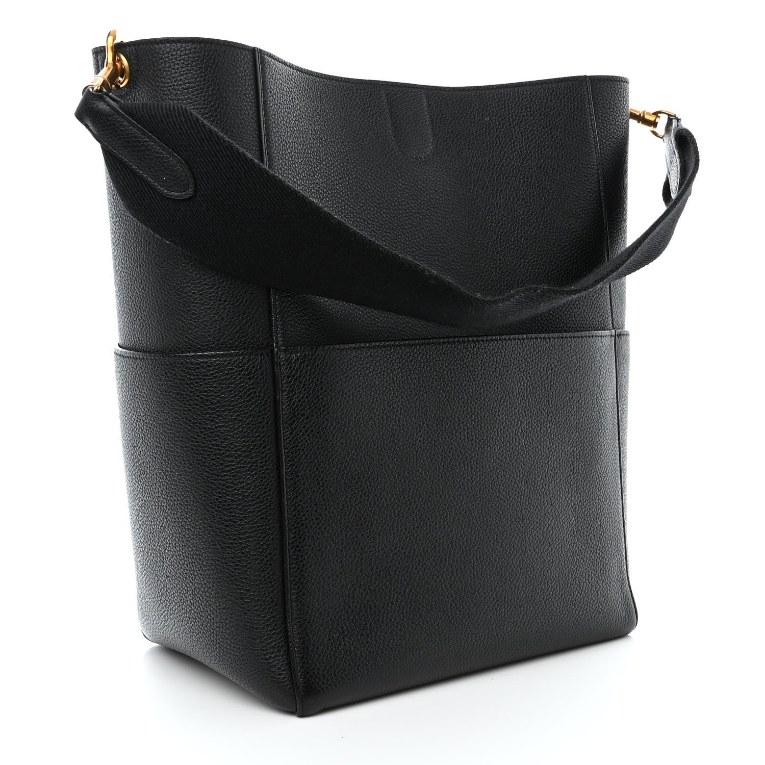 Celine Soft Grained Calfskin Sangle Bucket Bag Black 3 of 12