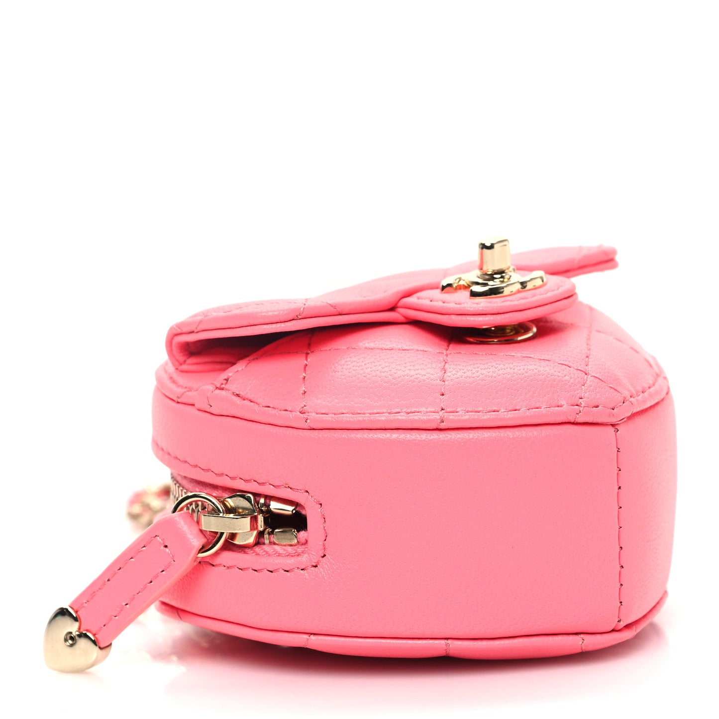 Lambskin Quilted CC In Love Heart Coin Purse With Chain Pink