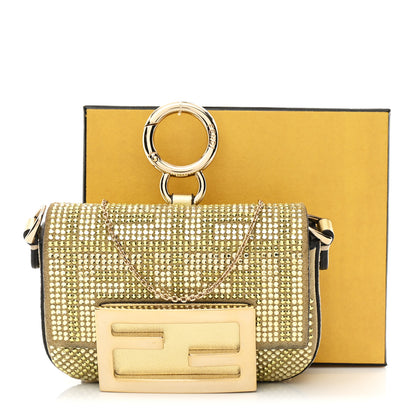 Fendi Crystal Vitello Laminato FF Nano Maxi Buckle Baguette Charm Light Gold 10 of 10