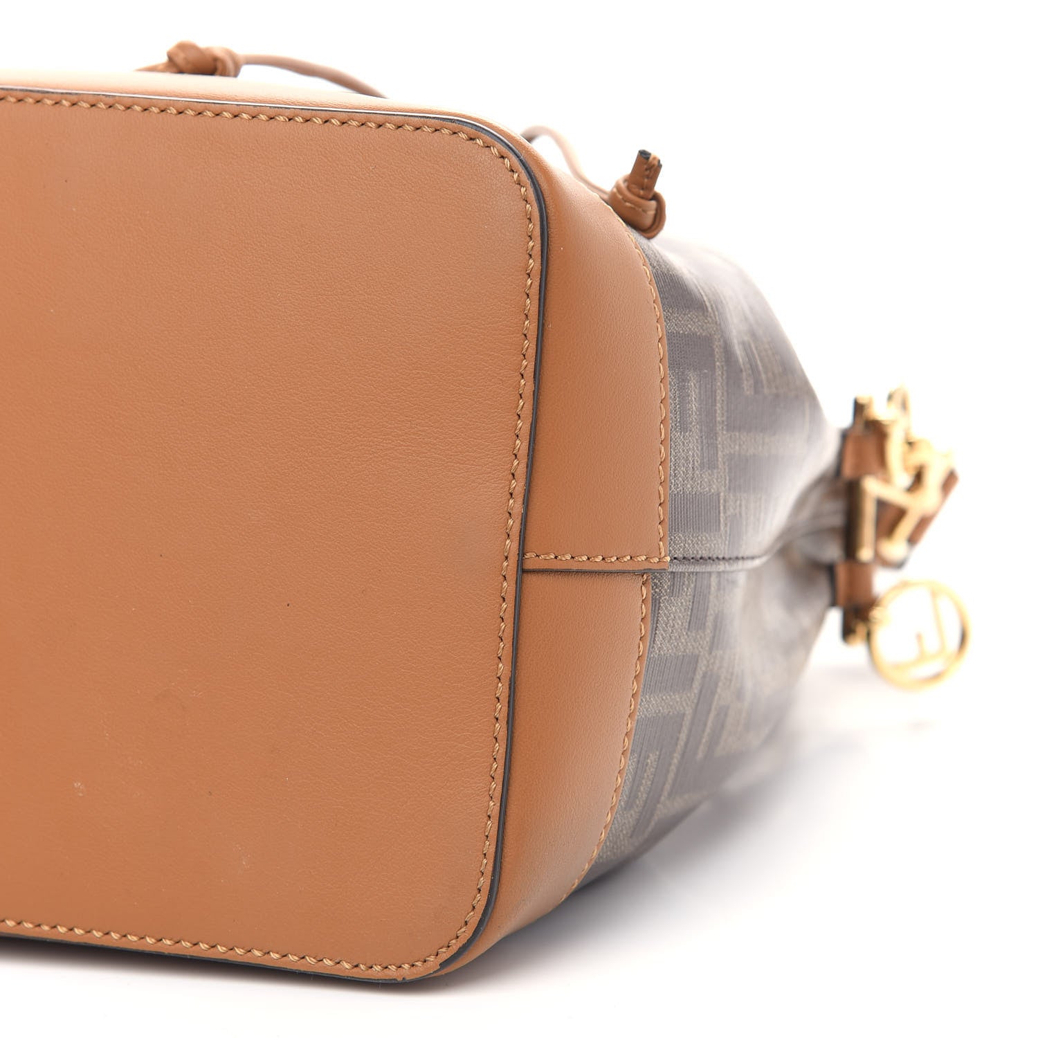 Fendi Glazed Fabric Vitello Grace F is Fendi FF 1974 Stamp Patch Grande Mon Tresor Bucket Bag Mogano Panna Nocciola 10 of 10
