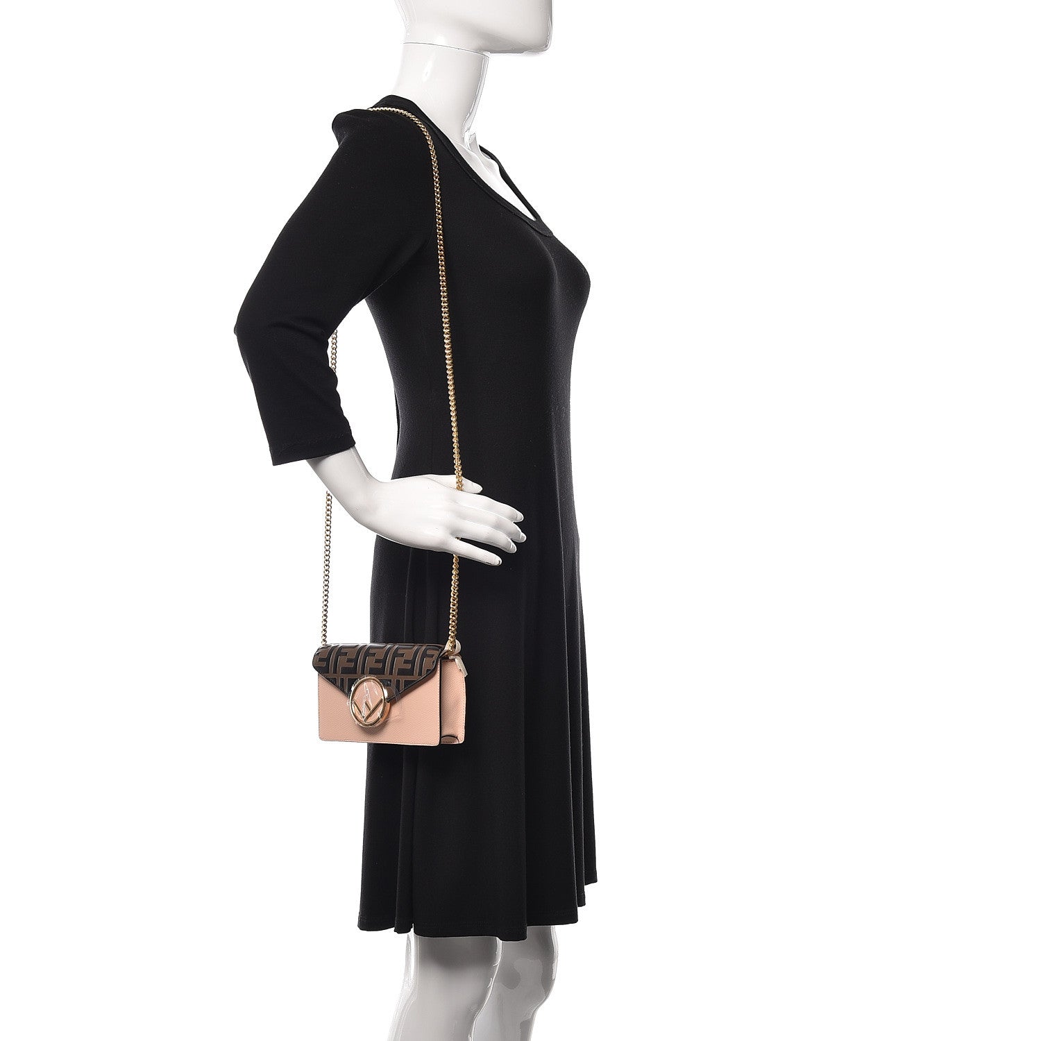 Fendi Vitello Cruise F is Fendi Bi-Color FF 1974 Embossed Envelope Belt Bag Maya Black Light Rose 3 of 11